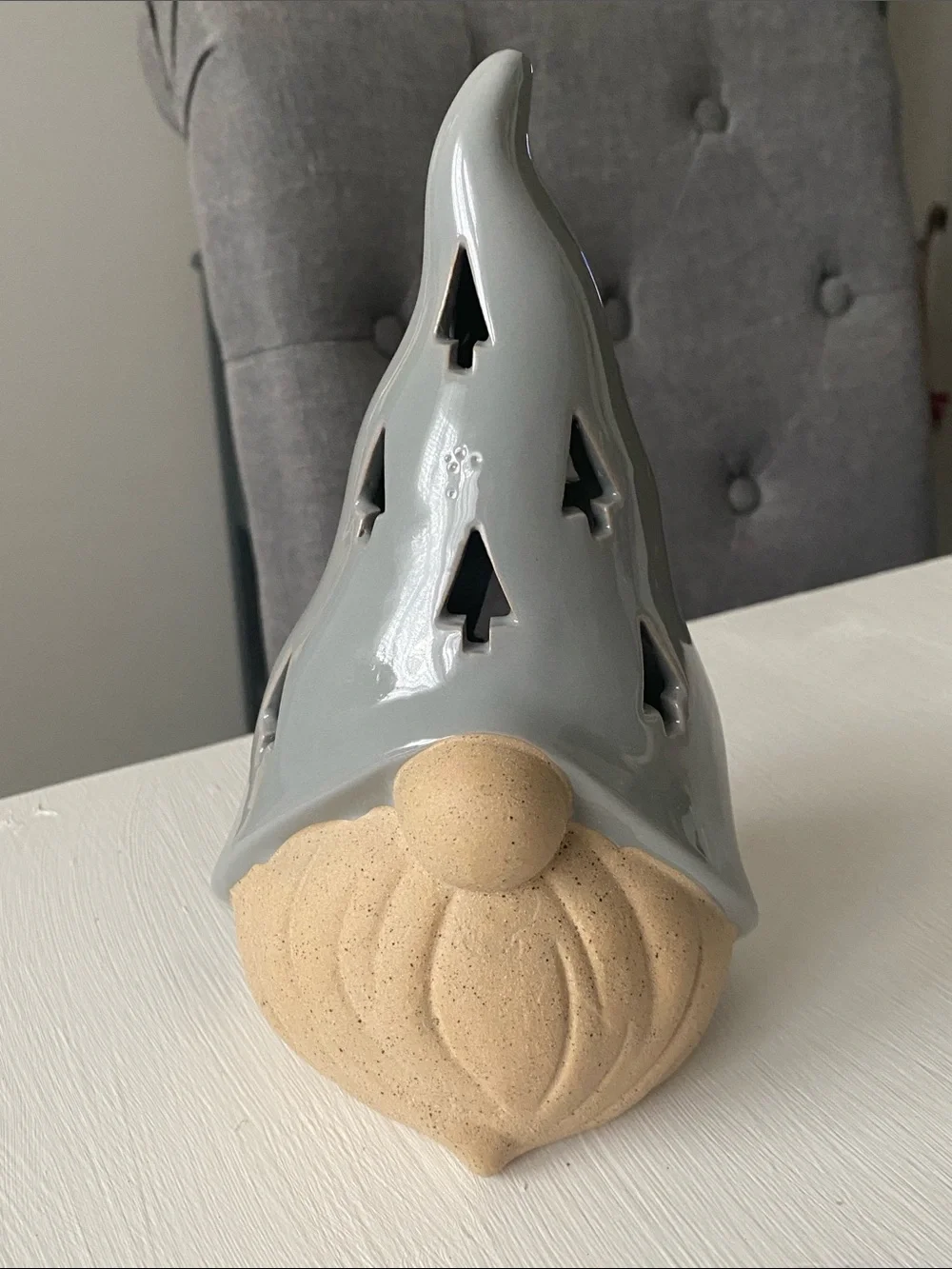 Ceramic Gnome Figurine Lantern - Gray Hat, Sand Beard - Christmas Light